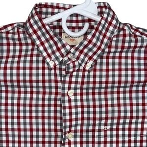 Dockers Mens Gingham Button Down Shirt Red Grey White Plaid Long Sleeve Medium
